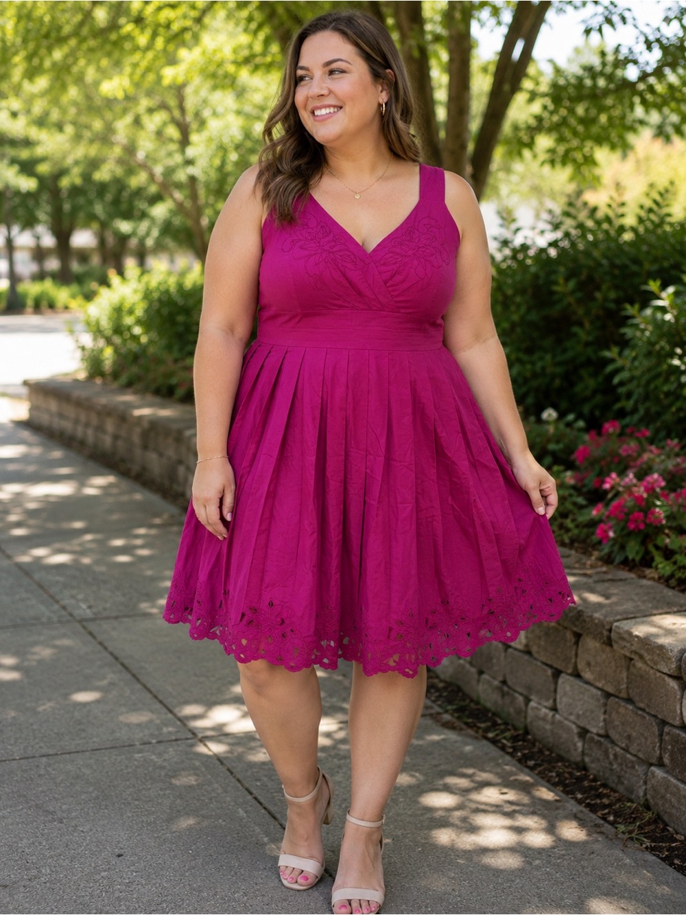 Jones Wear Fuchsia Sleeveless V-Neck Fit & Flare Midi Dress